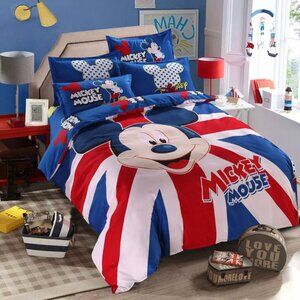 Mickey Mouse Duvet Cover Pillowcase Twin Full Bed Bedding Set 4 Piece